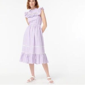 J. Crew Tiered Ruffle Dress in Stripe (Sz XL) Lilac Purple Cotton Sleeveless Bib